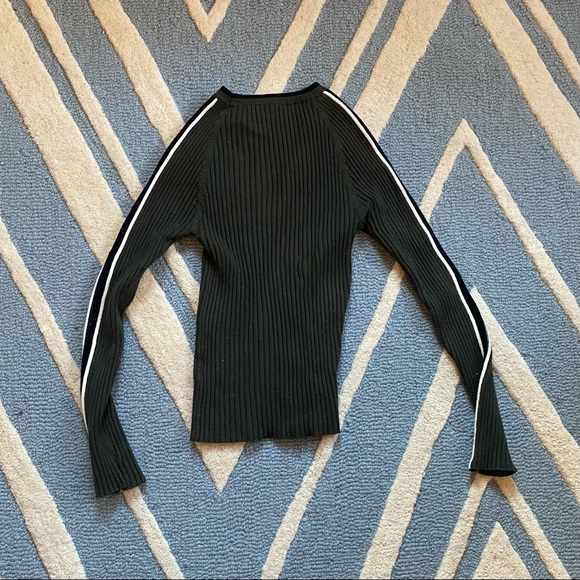 Dark Gray Ribbed Sweater With Stripes Down Sleeves by Aula - Picture 3 of 4